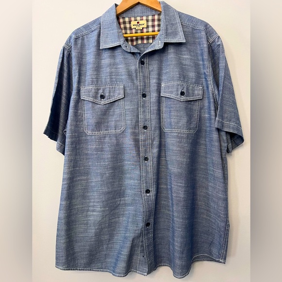 Woolrich Chambray Mens Button Down Short Sleeve Size XXL 2XL - Picture 1 of 5